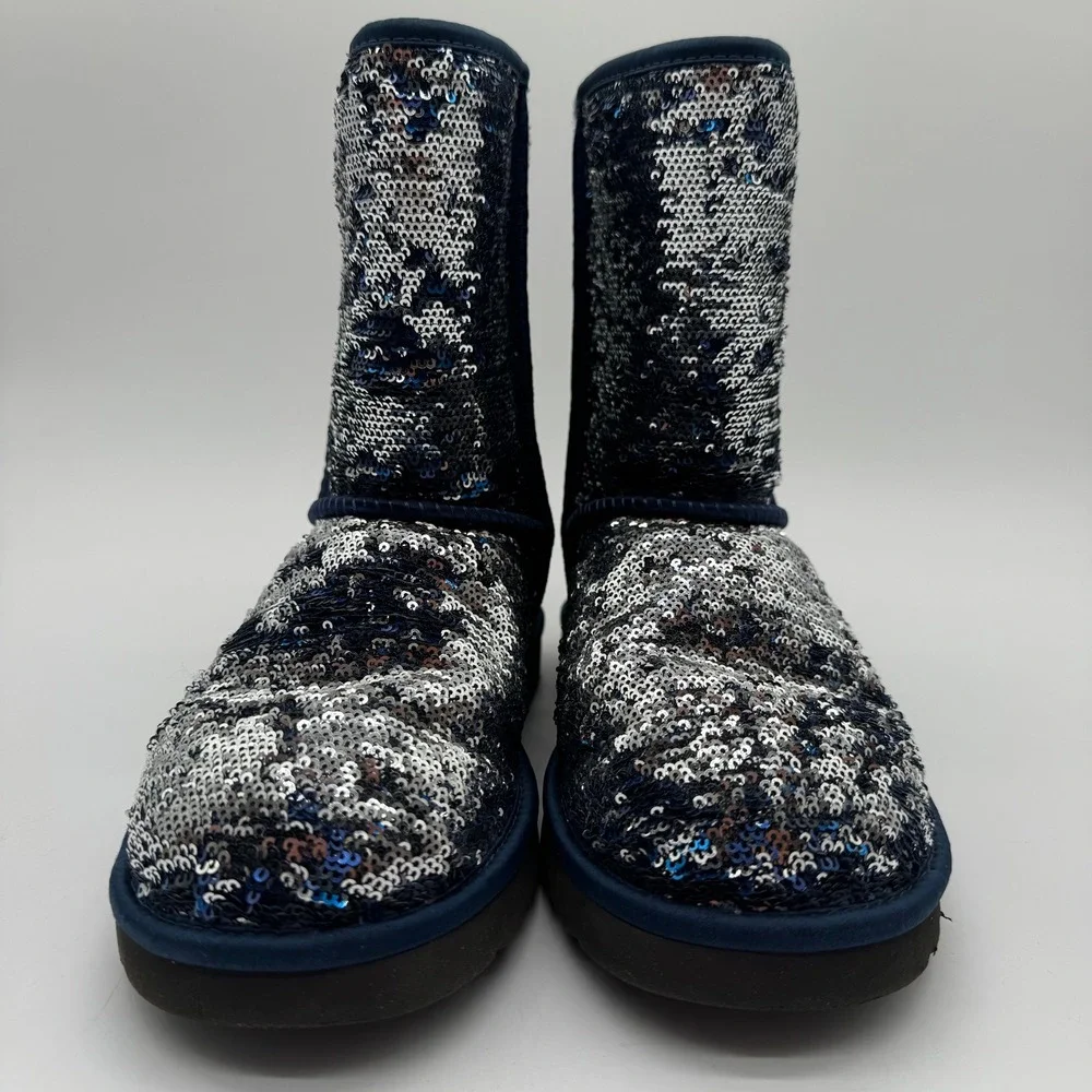 UGG Classic Short Sparkles Women's Sequins Boots Deep Blue Size 8